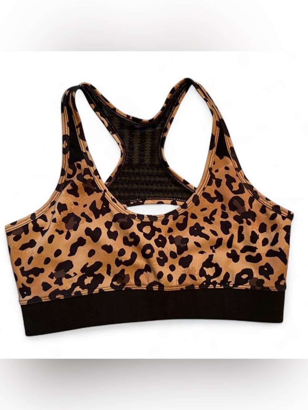 Leopard Print Racerback Sports Bra - Brown/Black